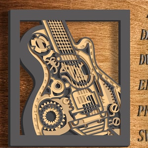 Gitaar 3D meerlaagse SVG. Gitaarmandala lasergesneden woondecoratie. Gitaar-SVG. Lasergitaar. Digitale downloadbestanden