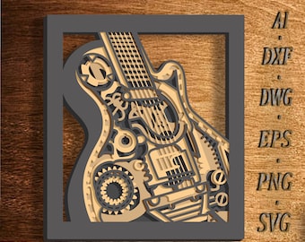 Mechanic guitar 3D Multilayer SVG. Guitar Mandala Laser Cut Home Decor . Guitar SVG . Laser guitar .Digital Download  files