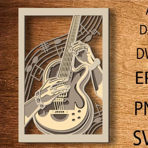 3D gitaar mandala SVG-bestand, 3D gelaagde gitaar, gitaar meerlaagse Svg, gitaar papier gesneden, gitaar SVG, gitaar DXF, lasersnijden, Home decor gitaar
