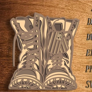 Army Boots Multilayer  SVG, American Flag, Patriotic Boots, Laser Cut file, Multilayer, DIY Cutting, Glowforge, Wooden Animal, Wall Decor