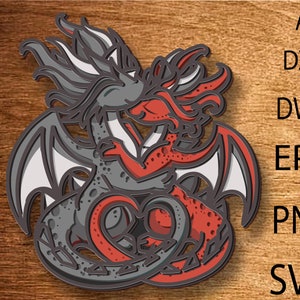 Dragon  Multilayer SVG ,3D Layered Dragon, Zentangle,Laser cut,Paper cut,Mandala Multilayer, Dragon SVG File, Dragon DXF, Laser Cutting