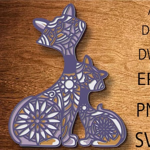 Chat 3D mandala SVG multicouche, fichier de coupe chat. Couche 3D. Découpe de contreplaqué, découpe de papier, fichier SVG, contreplaqué de fichier 3D. Chat laser, décoration d'intérieur