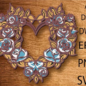 File SVG Mandala Cuore Floreale 3D, Pannello Matrimonio, File per Taglio Laser, Pannello Decorativo Multistrato, File Laser Glowforge, Zentangle SVG