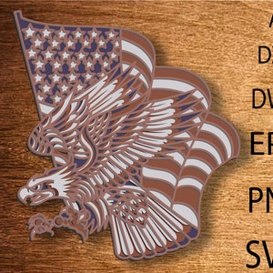 Eagle meerlaagse SVG, Amerikaanse vlag, Amerikaanse zeearend, lasergesneden bestand, meerlaags, DIY snijden, Glowforge, houten dier, wanddecoratie