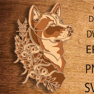 Fichier SVG 3D mandala chien Akita, chien Akita en couches 3D, chien multicouche, chien en papier découpé, fichier SVG chien Akita, chien Akita DXF, découpe laser