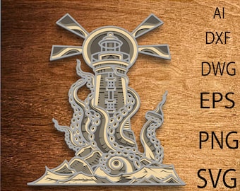 Lighthouse Multilayer SVG,3D Mandala,Laser Cut,Paper Cut File,DIY,Plywood Cutting
