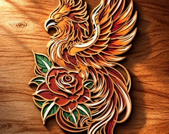 Phoenix Mehrschicht-SVG, 3D-Mandala, Laserschnitt, Papierschnittdatei, DIY, Sperrholzzuschnitt