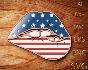 Labios patrióticos multicapa SVG, corte láser, archivo de corte de papel, corte DIY, Glowforge