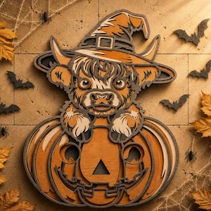 Halloween Highland Cow Multilayer SVG,3D Mandala,Laser Cut,Paper Cut File,DIY Cutting image 1