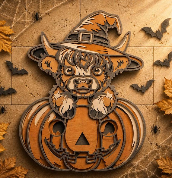 Halloween Highland Cow Multilayer SVG,3D Mandala,Laser Cut,Paper Cut File,DIY Cutting