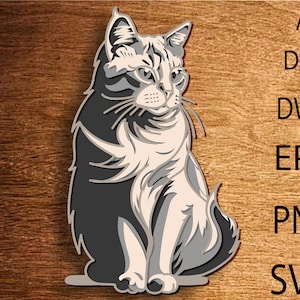 SVG multicouche chat, fichier coupé chat. Couche 3D. Découpe de contreplaqué, découpe de papier, fichier SVG, contreplaqué de mandala 3D. Chat laser, décoration d'intérieur