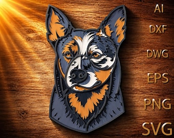 Archivo SVG multicapa para corte láser de Kelpie australiano, decoración del hogar (descarga digital)