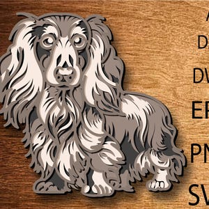 Langhaariger Dackel Hund mehrschichtig SVG. Digitale Datei Dackel Hund Laserdatei. Datei für Scherenschnitt. DXF, Hundewandkunst