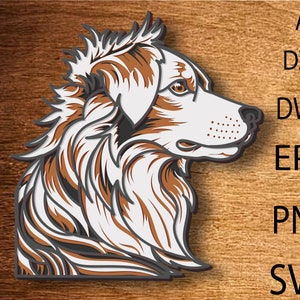 Australian Shepherd meerlaagse SVG, 3D-mandala, lasergesneden, papier gesneden bestand, doe-het-zelf, multiplex snijden