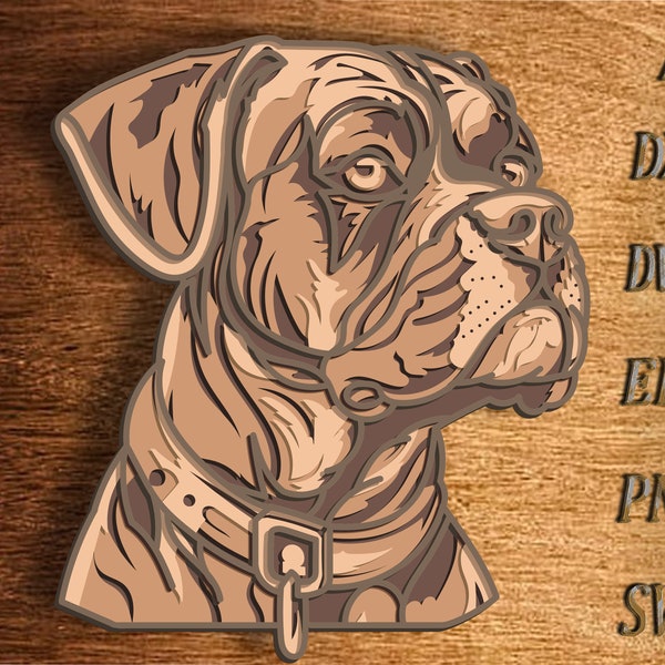 Boxer dog multilayer SVG. Digital file boxer dog laser file. File for paper cutting. DXF, Boxer dog wall art .Plywood cut