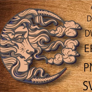 Soleil et lune SVG multicouche, Svg en couches 3D, fichiers coupés 3D, papier découpé, soleil et lune SVG, fichiers DXF, découpe laser, contreplaqué découpé, décoration d'intérieur