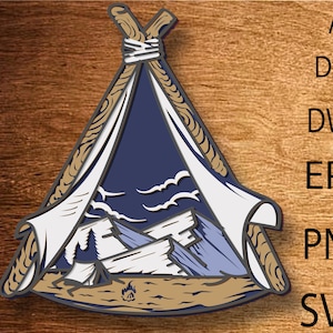 Natur Multilayer SVG, 3D Camping Layer, Landpase Mandala SVG-Dateien, Laser geschnittene Vorlagendateien, geschichteter CNC-Fräser, 3D Sperrholz Mandala, Wohnkultur