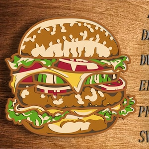 Hamburger 3D Multilayer SVG.Hamburger Mandala Laser Cut Home Decor.Hamburger SVG. Pliki do pobrania cyfrowego
