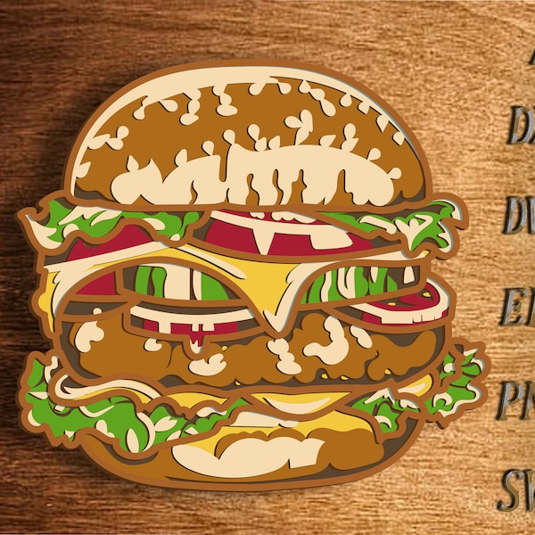 Hamburger 3D Multilayer SVG.Hamburger Mandala Laser Cut Home Decor .Hamburger SVG . Digital Download  files