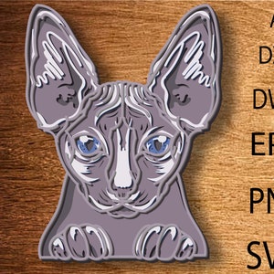 Sphinx 3D SVG multicouche, fichiers découpés au laser, téléchargement numérique, calque 3D Sphinx-chat, découpe laser bois, mandala chat, dessin vectoriel, décoration d'intérieur