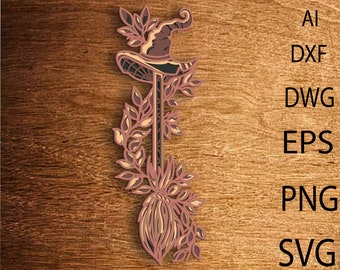 Witch&#39;s broom multilayer SVG,  Witch broom  cut file, 3D layer, Plywood cutting ,Art Piece for Glowforge,Laser cut file