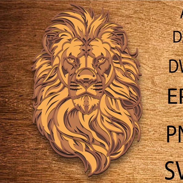 Lion 3D Mandala SVG Lion, Lion en couches 3D, Lion Svg multicouche, Lion papier découpé, Lion SVG, Lion DXF, découpe laser, Lion contreplaqué découpé, décoration Lion