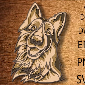 Deutscher Schäferhund multilayer SVG. Schäferhund Laser cut. Datei für Scherenschnitt. Mandala DXF, Sperrholzschnitt, 3D Layer Schäferhund