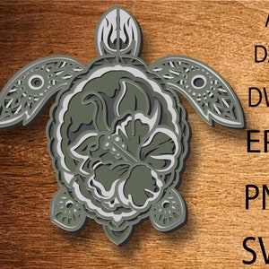 Tortuga multicapa SVG, archivo cortado con láser, tortuga marina SVG, diseño de patrón vectorial de descarga instantánea, tortuga para CNC, decoración de pared para el hogar