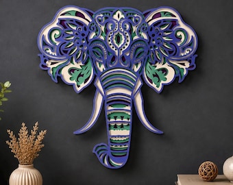 Elephant Multilayer SVG,3D Mandala,Laser Cut,Paper Cut File,DIY,Plywood Cutting