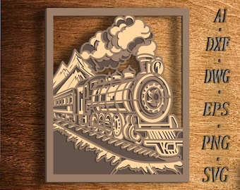 Train multilayer SVG. Train cut file. 3D layer.Plywood cutting. Paper & Wood cutting. SVG file. DXF File. 3D mandala plywood cut