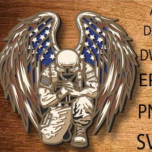 Soldato americano 3D con bandiera SVG, bandiera americana, aquila calva, file tagliato al laser, multistrato, taglio fai da te, Glowforge, animale in legno, decorazione da parete