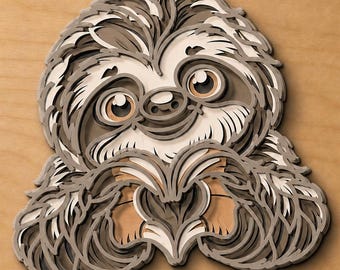 Sloth Multilayer SVG: 3D Mandala Laser Cut File (Digital Download)