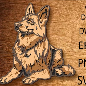 3D Schäferhund Multilayer SVG-Datei, 3D Layered Deutscher Schäferhund, Mandala Multilayer, Deutscher Schäferhund SVG, Deutscher Schäferhund DXF, Laserschneiden