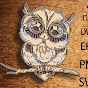 Niedliche Eule Multilayer SVG, Laser geschnitten Datei,3D DXF Laserschnitt, Eule Mandala, Eule Sperrholzschnitt, Eule Papierschnitt, Eule Wohnkultur