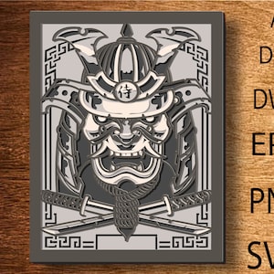 Samurai multistrato SVG, mandala 3D Samurai, taglio di carta Samurai, mandala 3D tagliato in compensato, taglio laser Samurai, arredamento per la casa Samurai, arte della parete