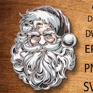 SVG multicapa de Papá Noel, archivo cortado por láser de Papá Noel, capa 3D de Papá Noel, corte de madera contrachapada de Papá Noel, corte de papel, archivo SVG de Papá Noel, mandala 3D, decoración navideña para el hogar