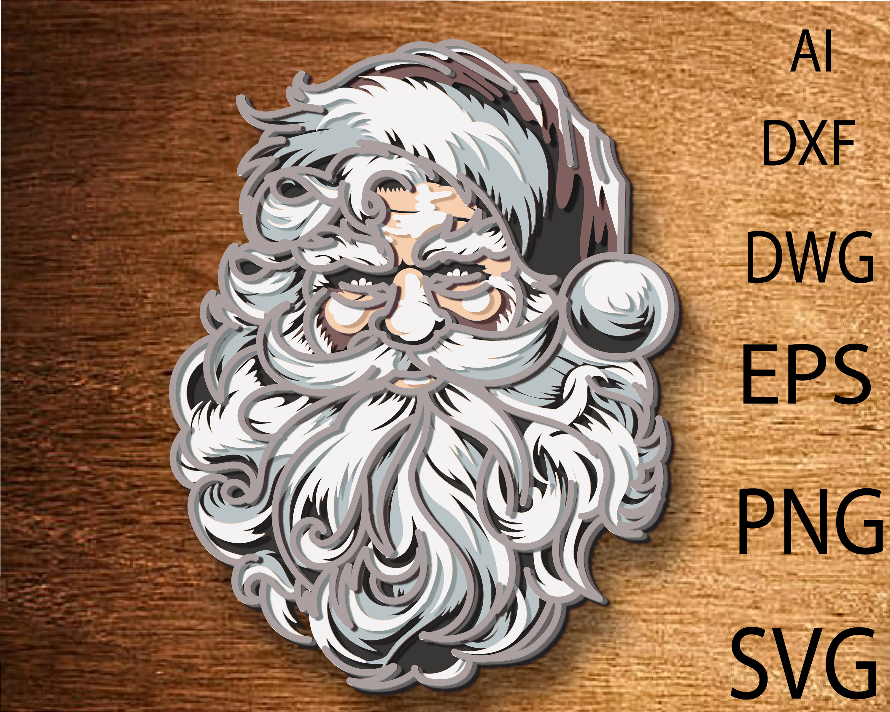 Santa multilayer SVG,Santa Laser cut file,Santa 3D layer, Santa Plywood cutting, Paper cut,Santa SVG file 3D mandala,Chrisrmas home decor