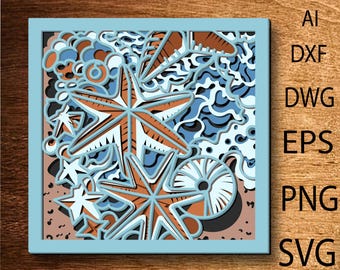 Beach Multilayer SVG,3D Mandala,Laser Cut,Paper Cut File,Plywood Cutting