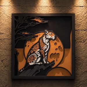 Leopardo multicapa SVG, mandala 3D, corte láser, archivo de corte de papel, bricolaje, corte de madera contrachapada