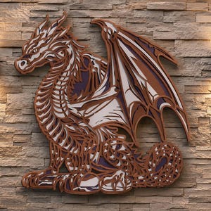 Drago multistrato SVG, Mandala 3D, Taglio laser, File per taglio carta, Fai da te, Taglio compensato