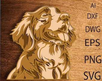 Golden Retriever Multilayer SVG, Mandala 3D, Cięcie laserowe, Plik do cięcia papieru, Zrób to sam, Cięcie sklejki