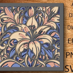 File di taglio svg multistrato gigli, gigli a strati 3D, file di taglio laser, file SVG, taglio della carta, parete decorativa in legno, regalo in legno, decorazione da parete