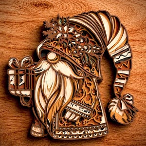 Christmas Gnome Multilayer SVG,3D Mandala,Laser Cut,Paper Cut File,DIY,Plywood Cutting