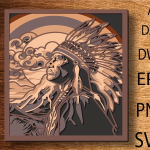 American Native multistrato SVG, file di taglio Mandala indiano, strato 3D, taglio compensato, taglio carta, arte murale, compensato mandala 3D, svg indiano