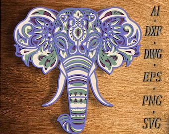 Elephant multilayer SVG, 3D Mandala SVG files, Multilayer Panel for Laser Cutting, Cricut SVG, Plywood cutting, wall art home, Laser cut dxf