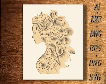 Woman Multilayer SVG,3D Mandala,Laser Cut,Paper Cut File,Plywood Cutting