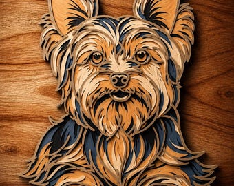 Yorkshire Terrier SVG multicapa, archivo de corte láser para perro Yorkie, arte mural 3D (descarga digital)