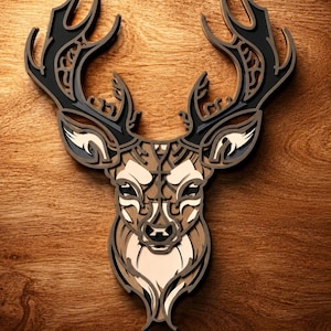 Fichier SVG multicouche de cerf, mandala 3D, découpe laser, fichier de découpe papier, découpe DIY, pour CNC