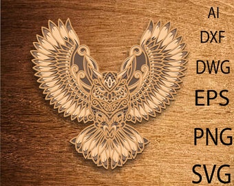 Owl Multilayer SVG,Laser cut file,3D layered DXF laser cut,Owl Mandala,Owl Plywood cut,Owl Paper cut,Owl  CNC,Owl Home decor