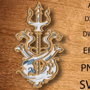 Neptune Trident paysage multicouche Svg, dauphin 3D, fichiers Mandala 3D, fichiers de modèle découpés au Laser, routeur CNC en couches svg, mandala 3D contreplaqué